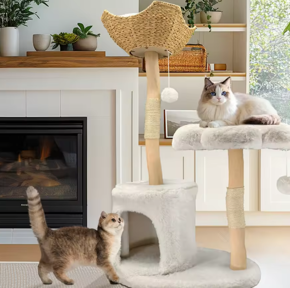 Moderne Kattenboom – Houten Kattentoren met Krabpaal & Topmand