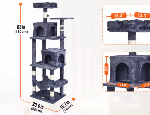 XXL Kattenboom Krabpaal – 5 Lagen, 2 Grotten & Hangmat
