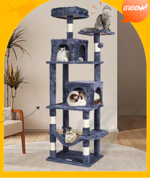 XXL Kattenboom Krabpaal – 5 Lagen, 2 Grotten & Hangmat