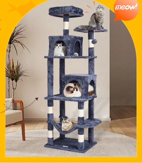 XXL Kattenboom Krabpaal – 5 Lagen, 2 Grotten & Hangmat