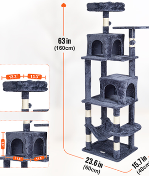 Kattenboom XXL Krabpaal – 206 cm Hoog, 5 Lagen & 13 Krabpalen