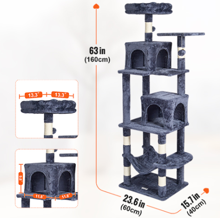 Kattenboom XXL Krabpaal – 206 cm Hoog, 5 Lagen & 13 Krabpalen