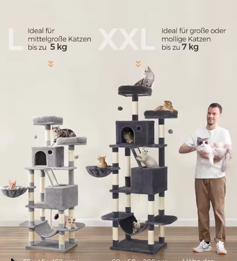 Kattenboom XXL Krabpaal – 206 cm Hoog, 5 Lagen & 13 Krabpalen