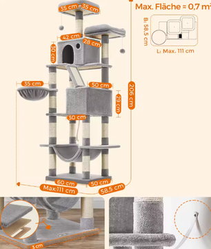 Kattenboom XXL Krabpaal – 206 cm Hoog, 5 Lagen & 13 Krabpalen