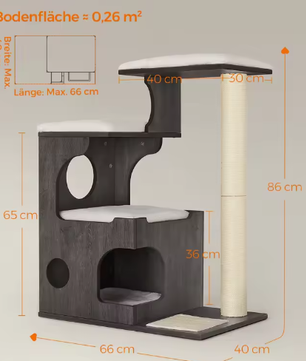 Krabpaal 86 cm – Kattenboom met 3 Platforms, Grot & Sisalzuil