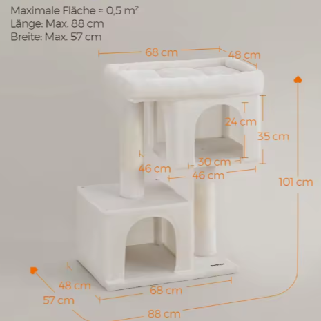 Kattenboom XL 101 cm – Krabpaal met 2 Kattenhuisjes & Groot Ligplatform