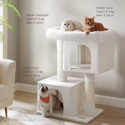 Kattenboom XL 101 cm – Krabpaal met 2 Kattenhuisjes & Groot Ligplatform