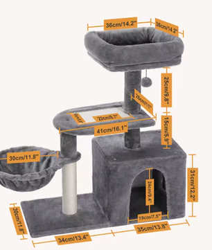 Krabpaal voor Kleine Katten – Kattentoren met Hangmat & Condo