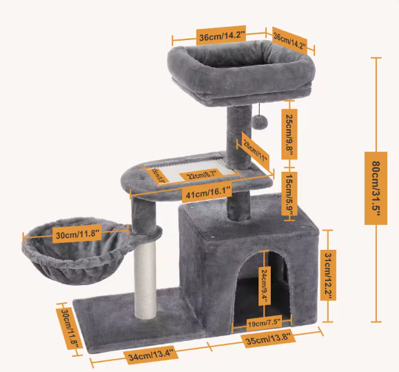 Krabpaal voor Kleine Katten – Kattentoren met Hangmat & Condo