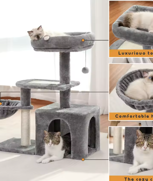 Krabpaal voor Kleine Katten – Kattentoren met Hangmat & Condo