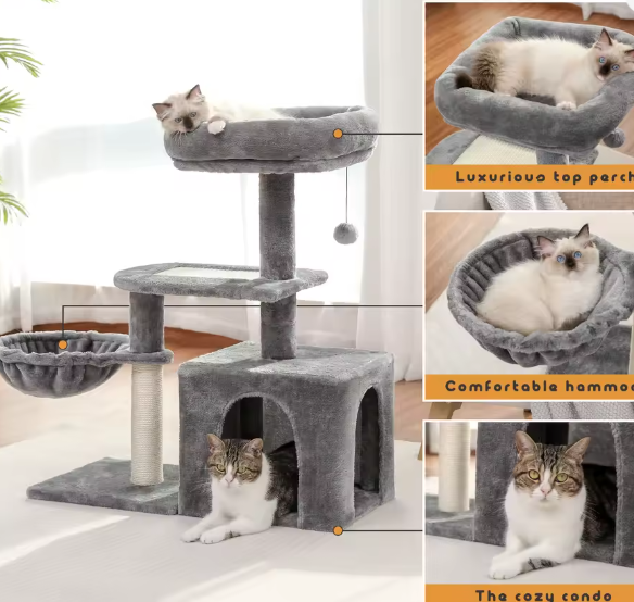 Krabpaal voor Kleine Katten – Kattentoren met Hangmat & Condo
