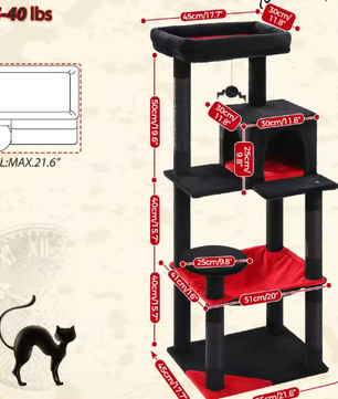 Gotische Kattenboom – Hoge Kattentoren met Hangmat & Condo