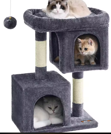 Kattenboom met 2 Huisjes – Krabpaal met Sisalstammen & Platform