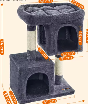 Kattenboom met 2 Huisjes – Krabpaal met Sisalstammen & Platform