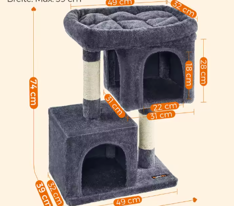 Kattenboom met 2 Huisjes – Krabpaal met Sisalstammen & Platform