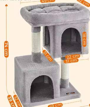 Kattenboom met 2 Huisjes – Krabpaal met Sisalstammen & Platform