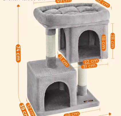 Kattenboom met 2 Huisjes – Krabpaal met Sisalstammen & Platform