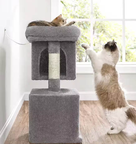 Kattenboom met 2 Huisjes – Krabpaal met Sisalstammen & Platform