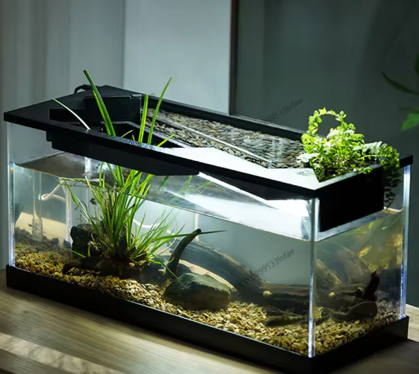 Acryl aquarium met waterpomp, LED-licht en ecologisch cyclussysteem