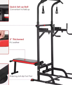 Multifunctionele Power Tower met Verstelbare Trainingsbank – 200kg Capaciteit