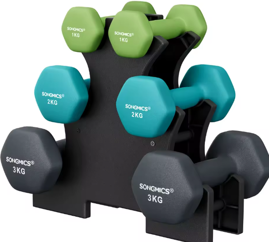 Neopreen Dumbbell Set 12kg – 6 Halters met Standaard