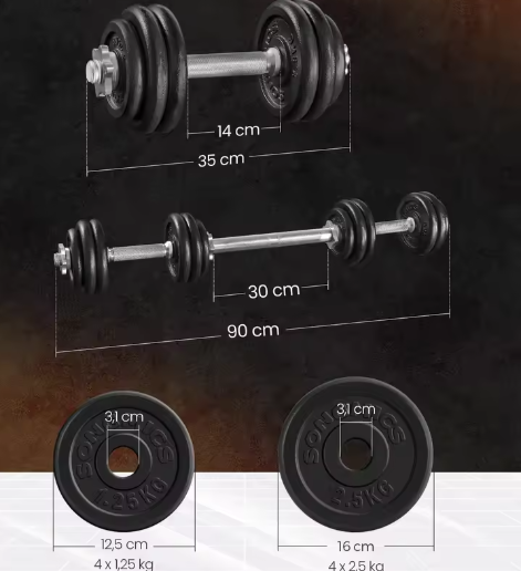 Verstelbare Halterset 30kg – 2 Dumbbells of Barbell Combinatie