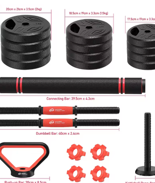 3-in-1 Halter- en Barbellset 20 kg – Verstelbare Dumbbell Fitness Set