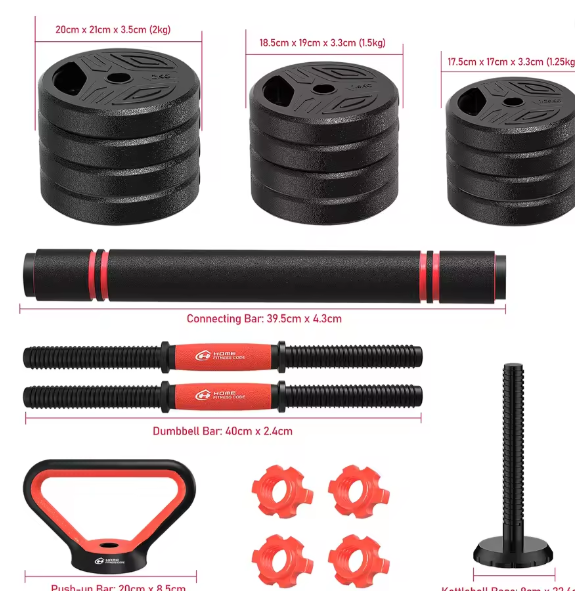 3-in-1 Halter- en Barbellset 20 kg – Verstelbare Dumbbell Fitness Set