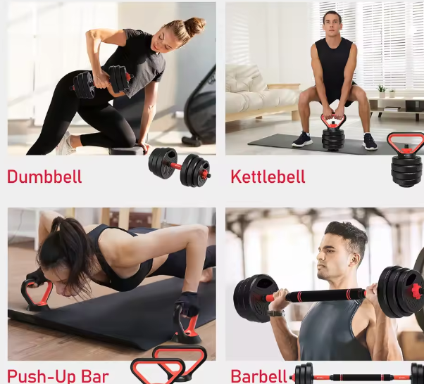 3-in-1 Halter- en Barbellset 20 kg – Verstelbare Dumbbell Fitness Set