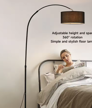 Boog Vloerlamp – 360° Draaibaar, Dimbaar LED & 3 Lichtkleuren