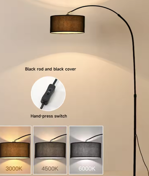 Boog Vloerlamp – 360° Draaibaar, Dimbaar LED & 3 Lichtkleuren