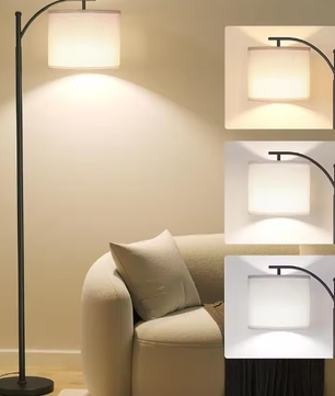 Boogvloerlamp – Moderne LED Vloerlamp met Dimbare Lichtkleuren & Verstelbare Lampenkap