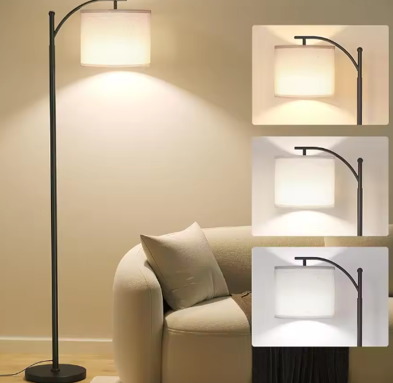 Boogvloerlamp – Moderne LED Vloerlamp met Dimbare Lichtkleuren & Verstelbare Lampenkap