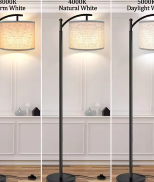 Boogvloerlamp – Moderne LED Vloerlamp met Dimbare Lichtkleuren & Verstelbare Lampenkap