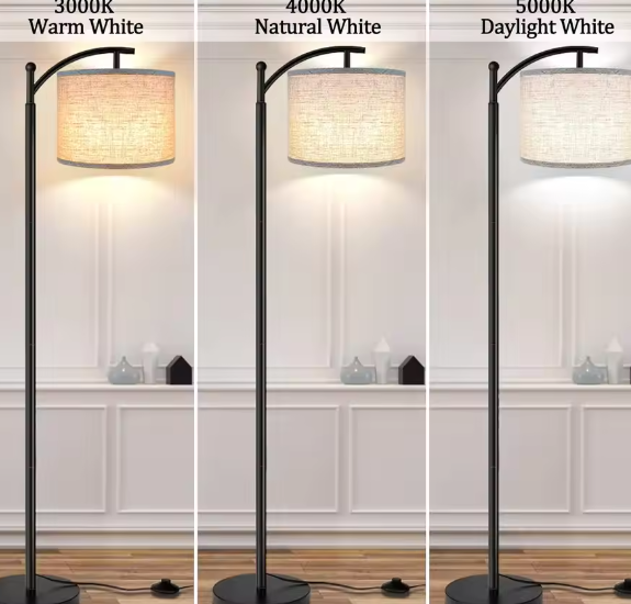 Boogvloerlamp – Moderne LED Vloerlamp met Dimbare Lichtkleuren & Verstelbare Lampenkap