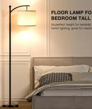 Boogvloerlamp – Moderne LED Vloerlamp met Dimbare Lichtkleuren & Verstelbare Lampenkap