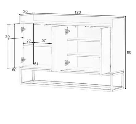 Dressoir Opbergkast – Ladekast Buffetkast met 4-Deurs Greeploos Ontwerp – 120×30×80 cm – Modern en Ruim