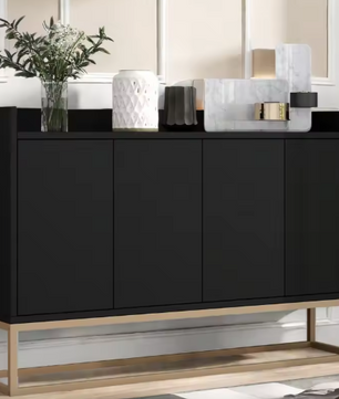 Dressoir Opbergkast – Ladekast Buffetkast met 4-Deurs Greeploos Ontwerp – 120×30×80 cm – Modern en Ruim