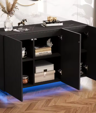 Modern LED Dressoir met Bluetooth – 120 cm, Marmerdecor & Grote Opbergruimte