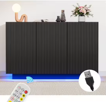 Modern LED Dressoir met Bluetooth – 120 cm, Marmerdecor & Grote Opbergruimte