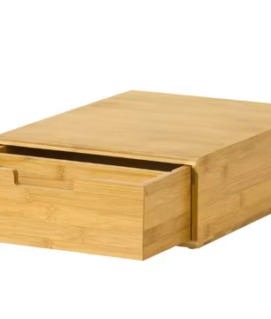 Bamboe koffiecapsuledoos met lades en monitorstandaard – Organizer voor koffie, thee en bureauaccessoires