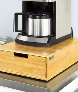 Bamboe koffiecapsuledoos met lades en monitorstandaard – Organizer voor koffie, thee en bureauaccessoires