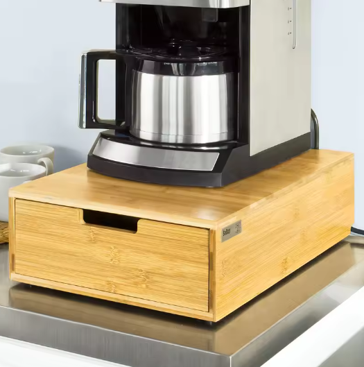 Bamboe koffiecapsuledoos met lades en monitorstandaard – Organizer voor koffie, thee en bureauaccessoires
