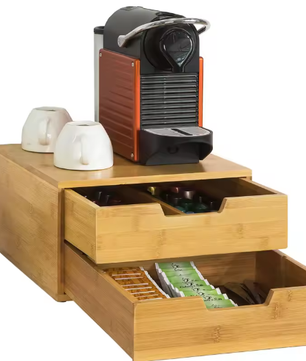 Bamboe koffiecapsuledoos met lade en stapelbare organizer – Capsulehouder en bureau-organizer
