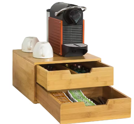 Bamboe koffiecapsuledoos met lade en stapelbare organizer – Capsulehouder en bureau-organizer