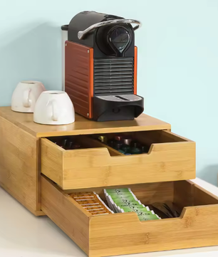 Bamboe koffiecapsuledoos met lade en stapelbare organizer – Capsulehouder en bureau-organizer