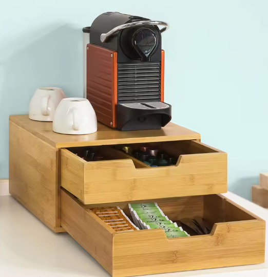 Bamboe koffiecapsuledoos met lade en stapelbare organizer – Capsulehouder en bureau-organizer