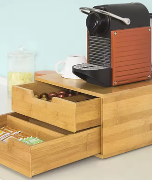 Bamboe koffiecapsuledoos met lade en stapelbare organizer – Capsulehouder en bureau-organizer