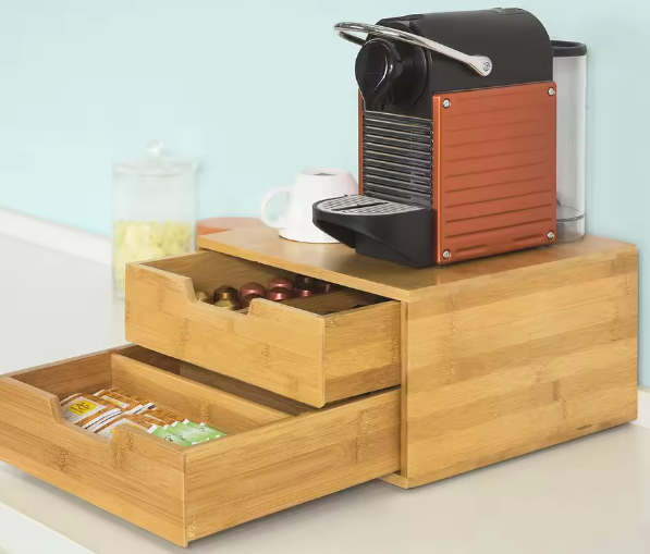Bamboe koffiecapsuledoos met lade en stapelbare organizer – Capsulehouder en bureau-organizer