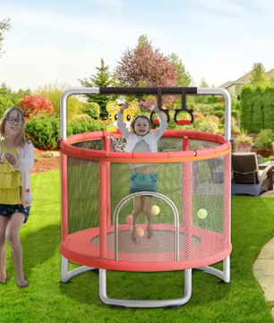 Kindertrampoline met Beveiligingsnet & Speelaccessoires – Verstelbaar 3-8 Jaar